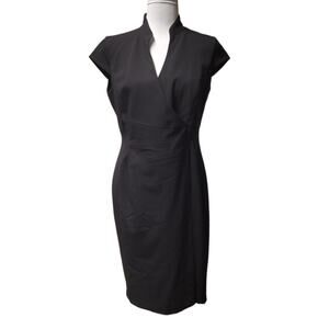 Calvin Klein Black Sheath Dress V-Neck Cap Sleeve